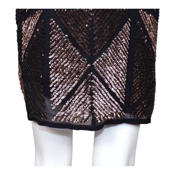 Scala Fitted Silk Cocktail Dress Gold Sequins in Geometric Patterns Sz 4 #934 - Picture 4 of 13